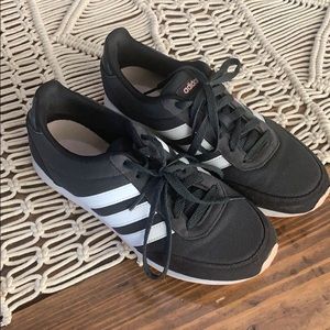Adidas black and white with pink tennis shoes 7.5